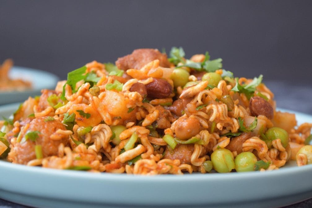 Nepali chatpate with puffed rice, noodles,and spices